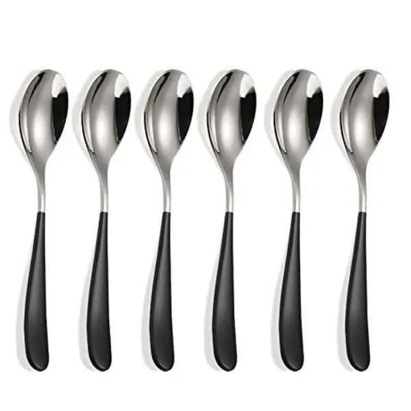 SND Homes Delicacy Cutlery for Fine Dining, Made of SUS 304 Glossy Silver Finish Spoon/ Forks/ Knives (Set of 6 Silver Black Spoon)