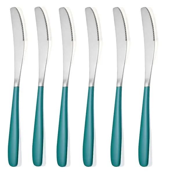 SND Homes Delicacy Cutlery for Fine Dining, Made of SUS 304 Glossy Silver Finish Spoon/ Forks/ Knives (Set of 6 Silver Green Knives)