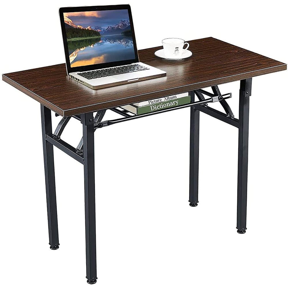 SND Homes Computer Desk Folding Table No-Assembly Modern Desk for Small Spaces Study Writing Desk with Storage Shelf Desks for Students and Work from Home (100 X 50 cm Walnut Brown)