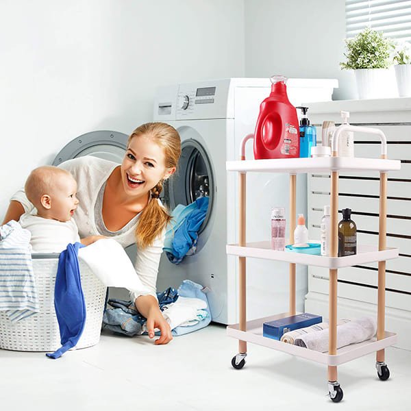 SND Homes 3 Tier Rectangle Rolling Cart Trolley - White - Image 5