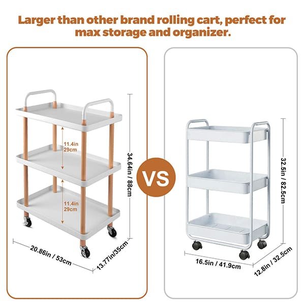 SND Homes 3 Tier Rectangle Rolling Cart Trolley - White - Image 4