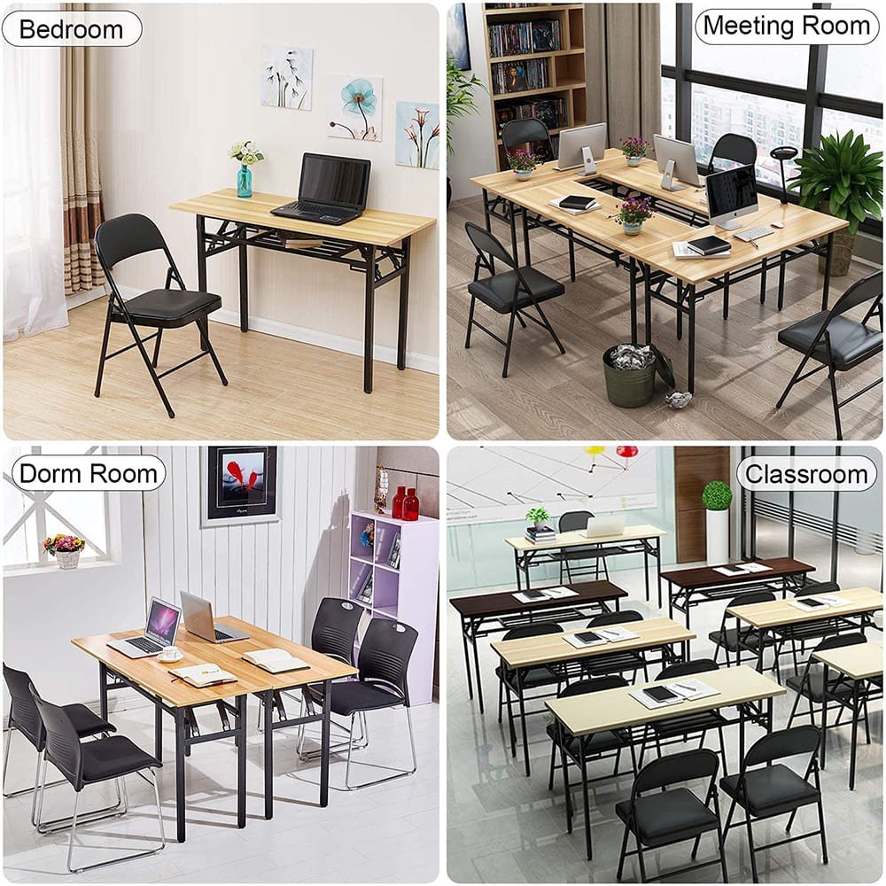 SND Homes Computer Desk Folding Table No-Assembly Modern Desk for Small Spaces Study Writing Desk with Storage Shelf Desks for Students and Work from Home (100 X 50 cm Walnut Brown) - Image 2