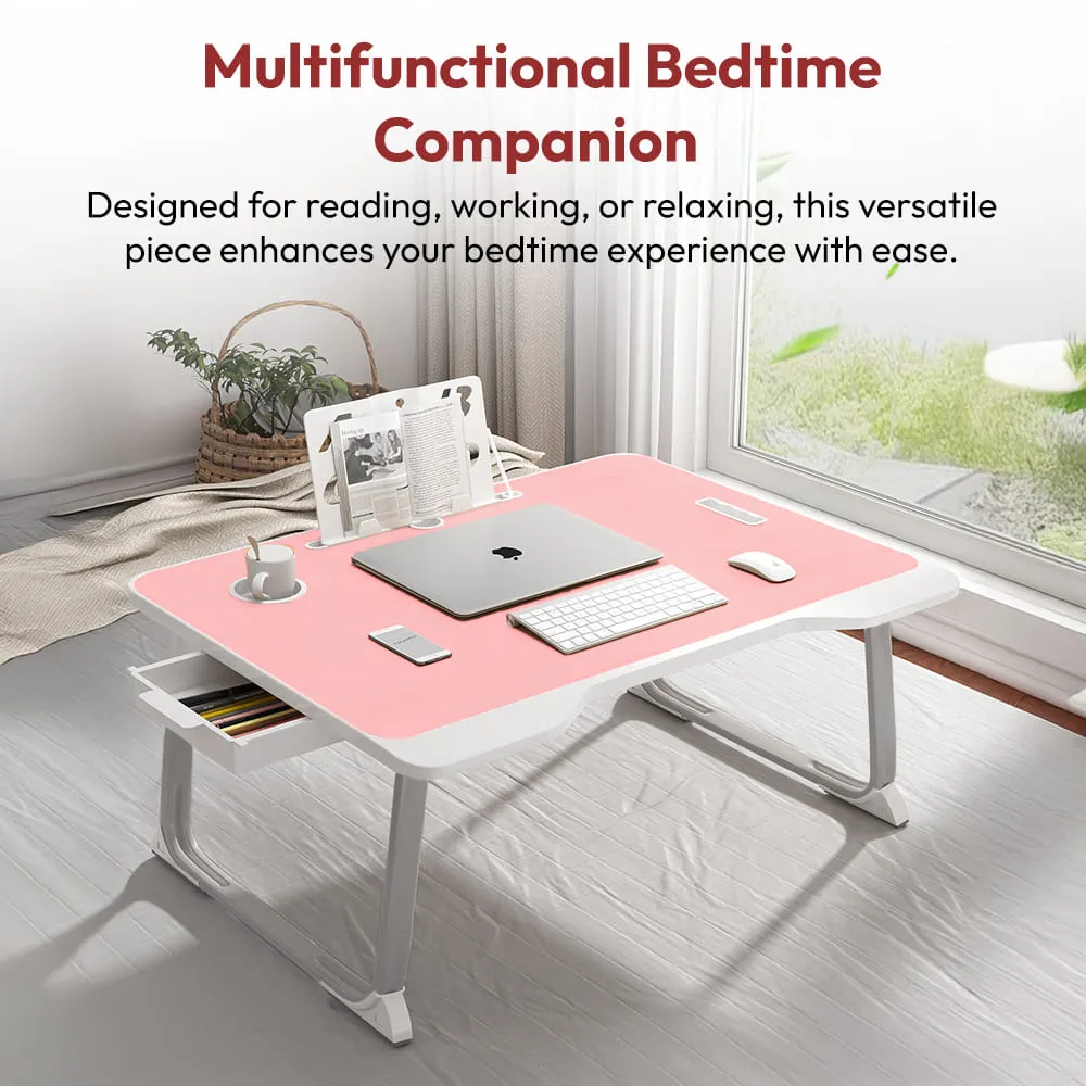 SND Homes 'Bed Buddy' Laptop Desk,Portable Foldable Laptop Bed Tray Table with Drawer,Bed Tray for Eating,Laptop Bed Tray Table for Bed and Sofa (All Pink) - Image 2