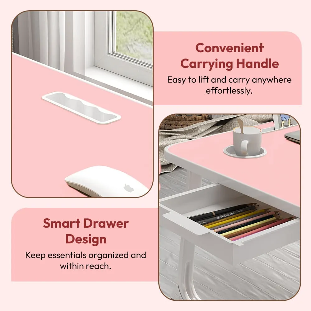 SND Homes 'Bed Buddy' Laptop Desk,Portable Foldable Laptop Bed Tray Table with Drawer,Bed Tray for Eating,Laptop Bed Tray Table for Bed and Sofa (All Pink) - Image 5
