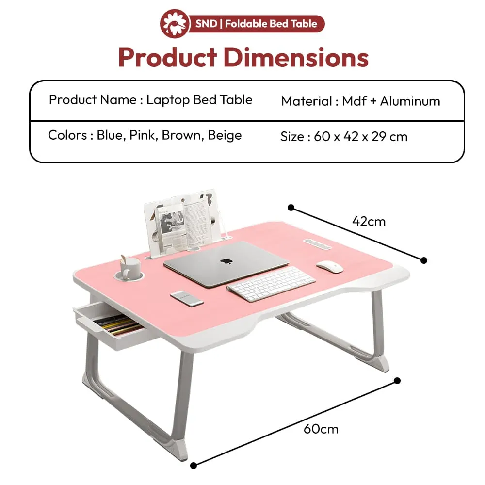 SND Homes 'Bed Buddy' Laptop Desk,Portable Foldable Laptop Bed Tray Table with Drawer,Bed Tray for Eating,Laptop Bed Tray Table for Bed and Sofa (All Pink) - Image 9