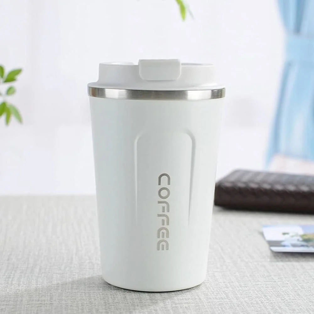 Premium Hot Tea & Coffee Mug, hoard Vacuum Insulated Stainless Steel Tumbler Double Walled Mug 510 ml Sipper-White Steel