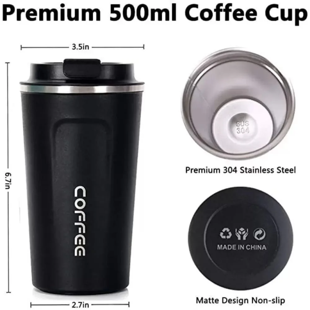 Premium Hot Tea & Coffee Mug, hoard Vacuum Insulated Stainless Steel Tumbler Double Walled Mug 510 ml Sipper-White Steel - Image 2
