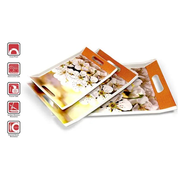 Crystal by SND Homes Melamine Serving Tray, Set of 3 (Small, Medium and Large Size) Villori Series Tray - Image 4