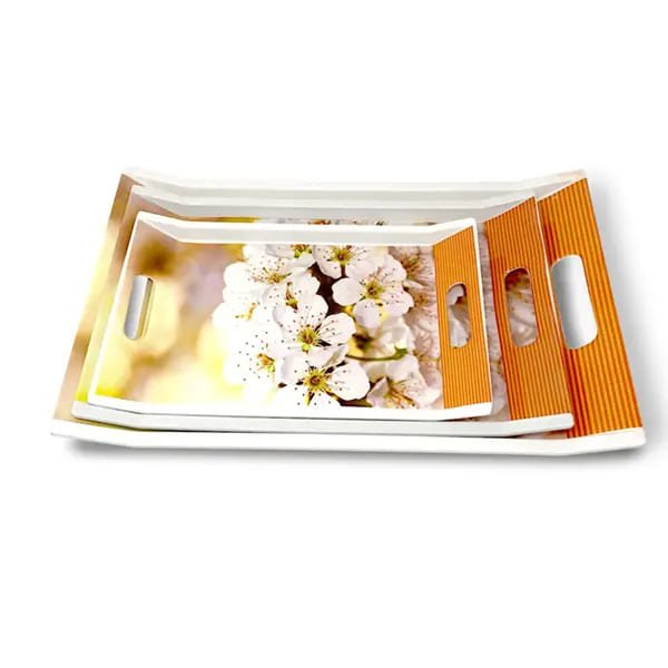 Crystal by SND Homes Melamine Serving Tray, Set of 3 (Small, Medium and Large Size) Villori Series Tray - Image 2