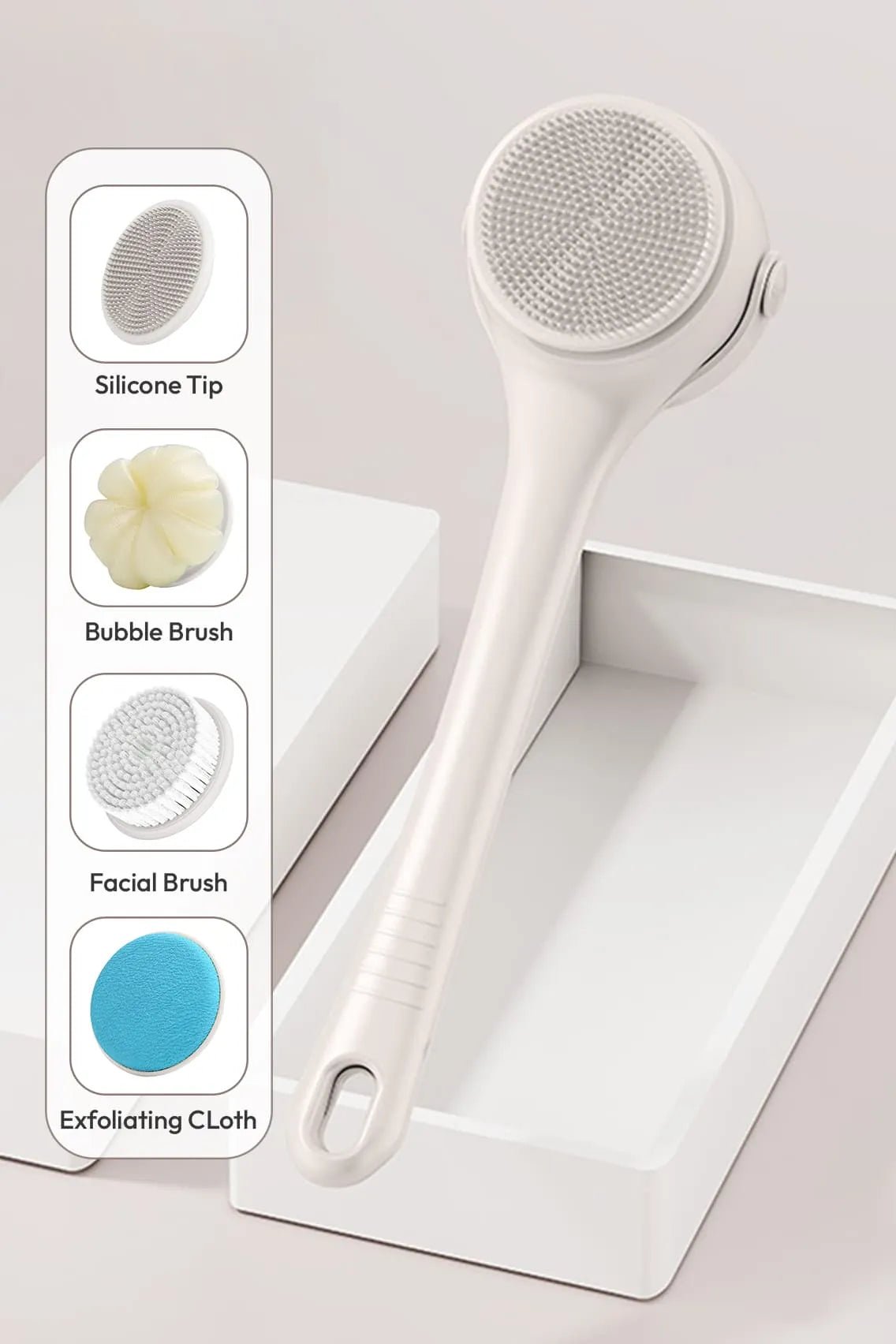 Toree Electric Bath Brush for Body & Face Cleansing Brush with Long Handle – Rechargeable Exfoliating Shower Tool