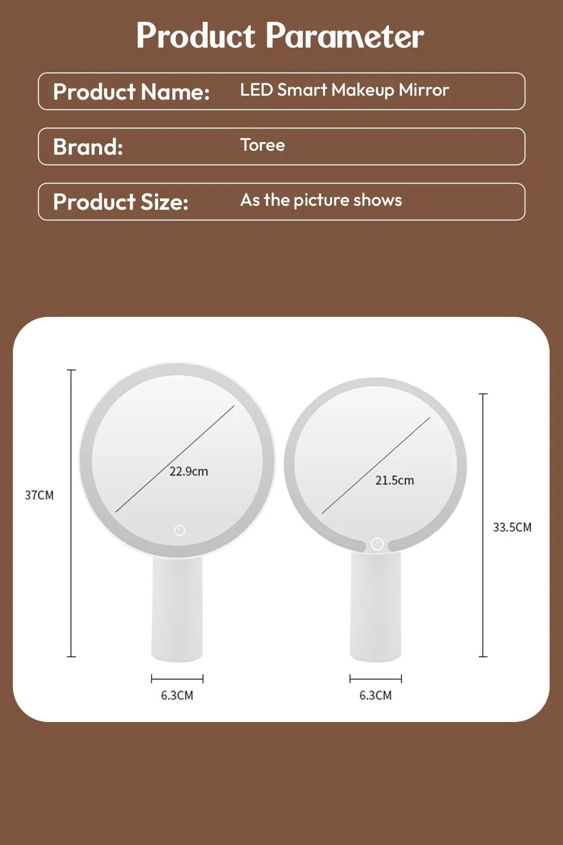 Toree Premium LED Smart Makeup Mirror | 360° Ring Light, Touch Dimming, Adjustable 0–90° Angle, 2400mAh Rechargeable, True Color HD Reflection - Image 12