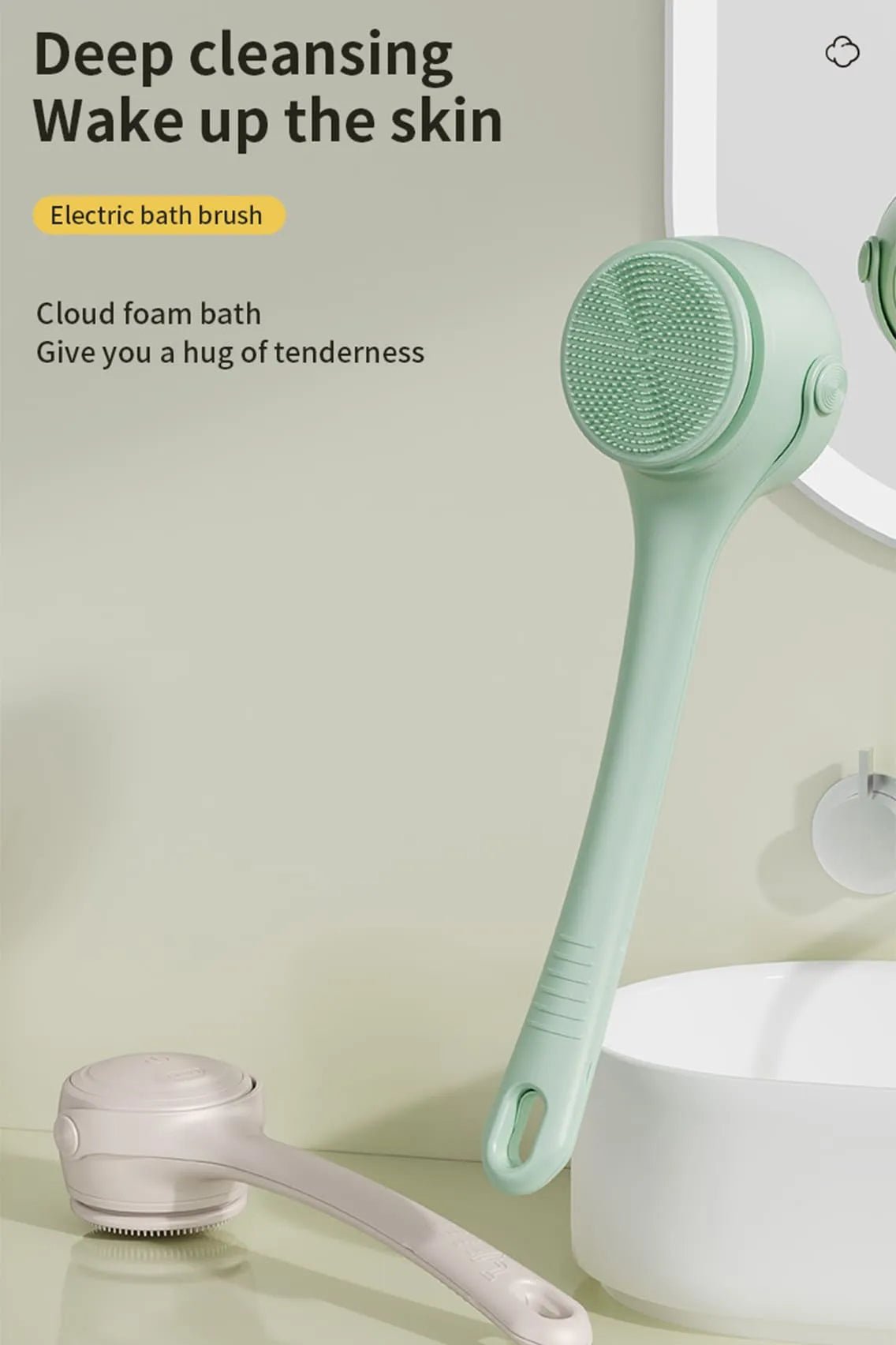 Toree Electric Bath Brush for Body & Face Cleansing Brush with Long Handle – Rechargeable Exfoliating Shower Tool - Image 3