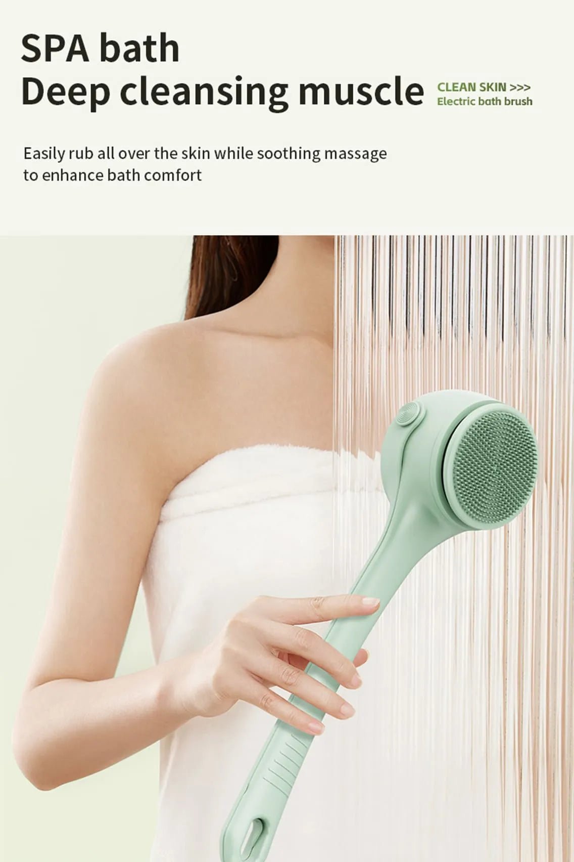 Toree Electric Bath Brush for Body & Face Cleansing Brush with Long Handle – Rechargeable Exfoliating Shower Tool - Image 5