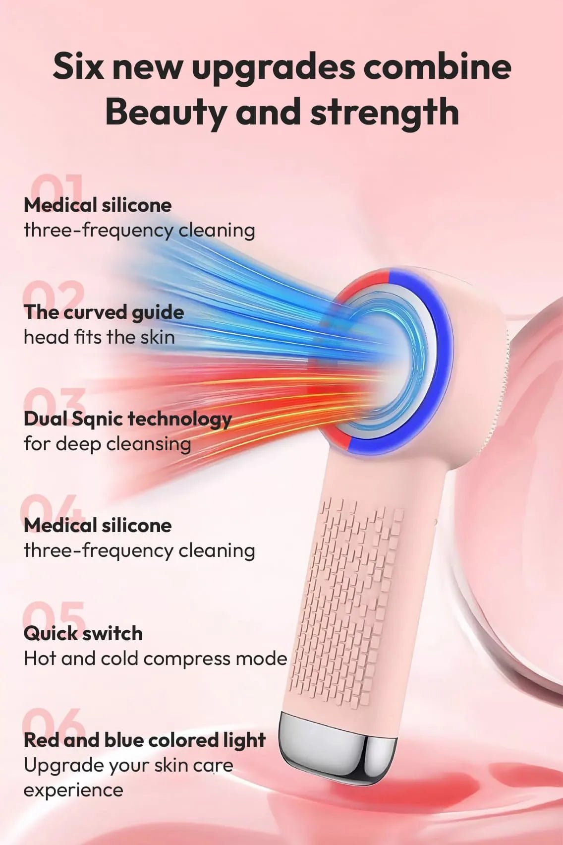 Toree 2-in-1 Electric Silicone Facial Cleansing Brush & Massager with Heating & Cooling Therapy for Deep Pore Cleaning - Image 6