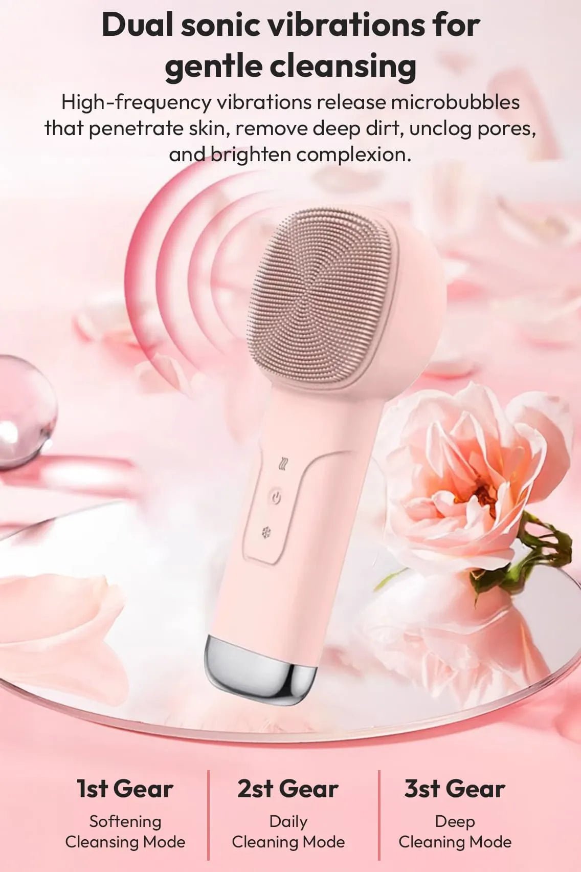 Toree 2-in-1 Electric Silicone Facial Cleansing Brush & Massager with Heating & Cooling Therapy for Deep Pore Cleaning - Image 7