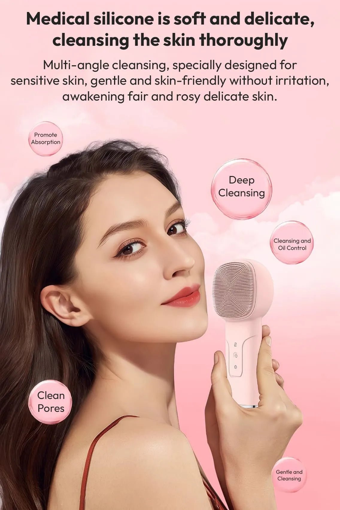 Toree 2-in-1 Electric Silicone Facial Cleansing Brush & Massager with Heating & Cooling Therapy for Deep Pore Cleaning - Image 10