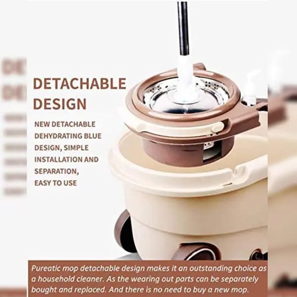 Pureatic by SND Homes Spin mop with Bucket, Stainless Steel Wringer and mop hat, 2 Refills, Easy disassembly Modular Design, Long-Life - Image 4