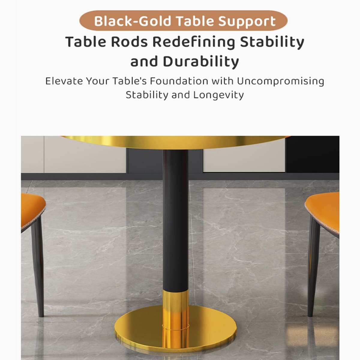 White Round Dining Table, with Marble Embellishments on Wood On Top for Kitchen Bar Patio and More Modern Small Coffee Table Metal Base - Capacity for 2-4, White - Image 9