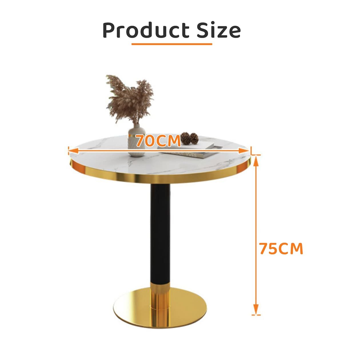 White Round Dining Table, with Marble Embellishments on Wood On Top for Kitchen Bar Patio and More Modern Small Coffee Table Metal Base - Capacity for 2-4, White - Image 10