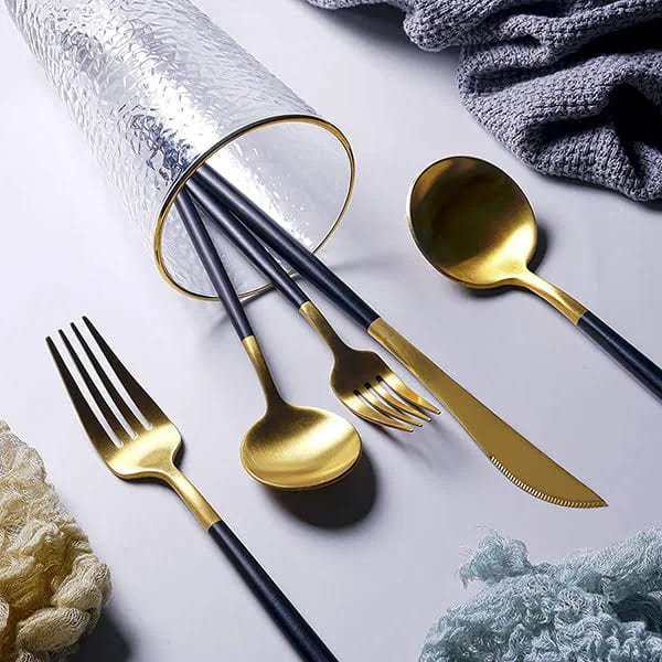 SND Homes Premium Royal Cutlery Set, Made of SUS 304, Gold Polished, High-end for Fine Dining (Set of 6 X Spoons, Forks, Knives (Total 18)) - Image 4