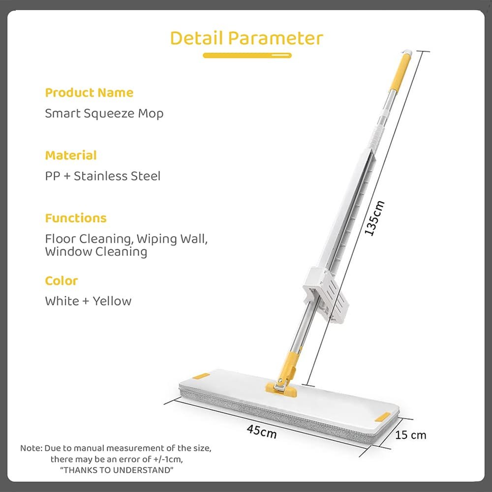 SND Homes Slider Squeeze Mop- New Revolutionary Way of Home Cleaning, Cleans Horizontally and Vertically, Ultra Thick Super Absorbent Microfiber Technology (1+1 Microfiber Refill) (Large Yellow) - Image 11