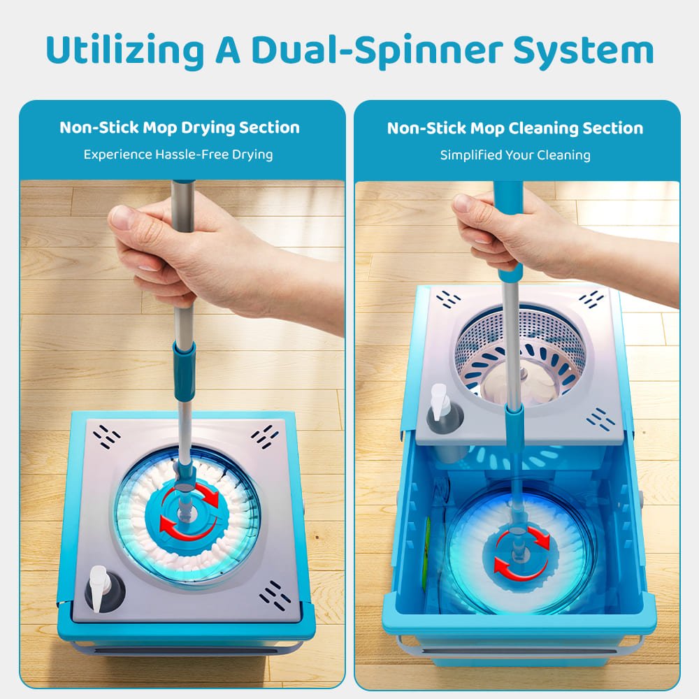 UPC Transformer 360 Degree Spin Mop with Space Saving & Easy to Carry Design, Bucket Mopping System for Floor Cleaning with 2 Microfiber Refills (Transformer-Green) - Image 3