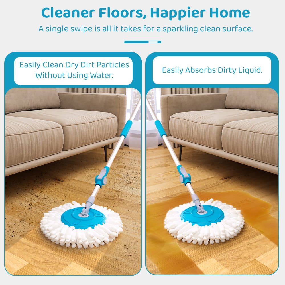 UPC Transformer 360 Degree Spin Mop with Space Saving & Easy to Carry Design, Bucket Mopping System for Floor Cleaning with 2 Microfiber Refills (Transformer-Green) - Image 4