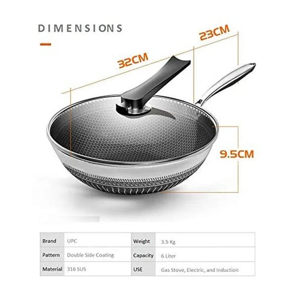 SND Homes Smart Cookware 5 L Medical Grade Stainless Steel SUS 316 Abrasion Resistant Non-Stick Diamond Coating Induction Base 7 Layer Energy Saving Deep Frying Pan with Lid (32 cm, Silver) - Image 6