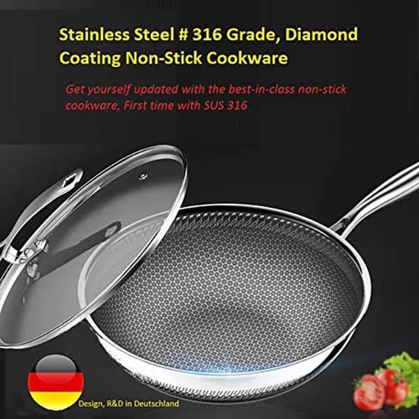 SND Homes Smart Cookware 5 L Medical Grade Stainless Steel SUS 316 Abrasion Resistant Non-Stick Diamond Coating Induction Base 7 Layer Energy Saving Deep Frying Pan with Lid (32 cm, Silver) - Image 7