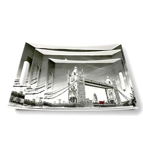 SND Homes Crystal Melamine Ocean Series Serving Tray (Multicolour, Small, Medium and Large Size), Set of 3 - Image 2