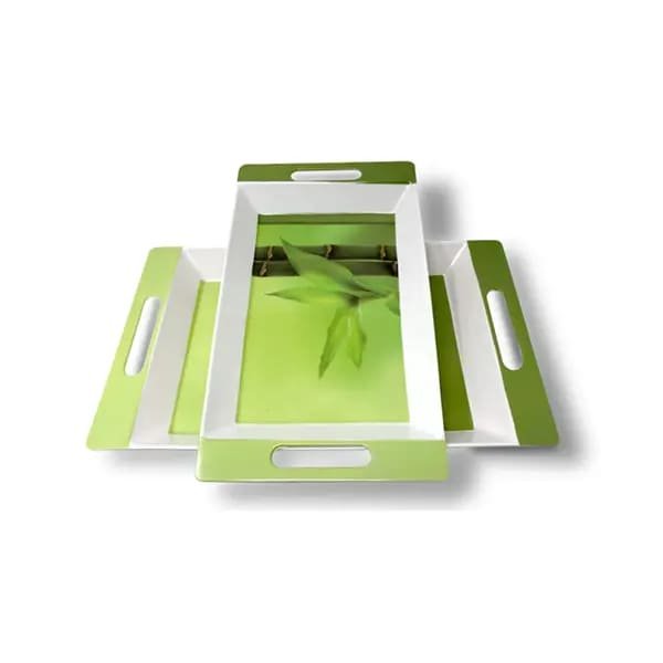 SND Homes Crystal Melamine Serving Roseate Series Tray | Set of 2 | Multicoloured;White (Medium and Large Size) - Image 2