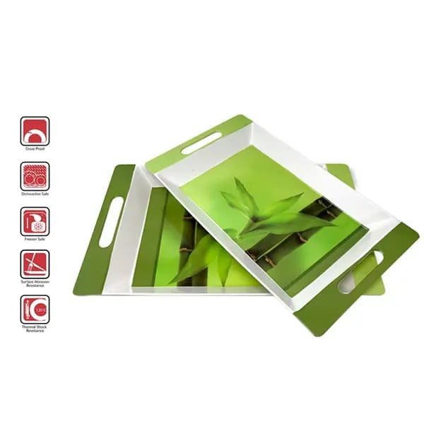 SND Homes Crystal Melamine Serving Roseate Series Tray | Set of 2 | Multicoloured;White (Medium and Large Size) - Image 4