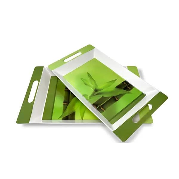 SND Homes Crystal Melamine Serving Roseate Series Tray | Set of 2 | Multicoloured;White (Medium and Large Size)