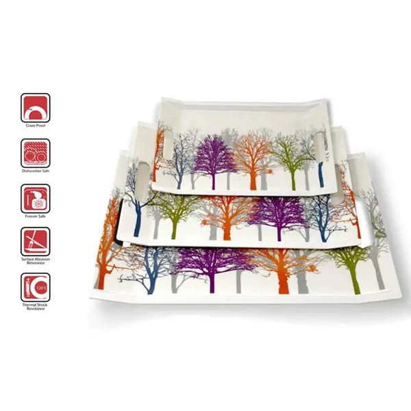 SND Homes Crystal Melamine Serving Tray (Multicoloured, White, Medium and Large Size) -Set of 3 Villari Series - Image 2