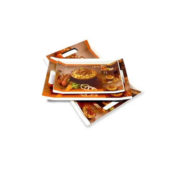 SND Homes Crystal Melamine Serving Tray, Set of 3 Villori Series (Multicoloured, White | Small, Medium and Large Size)