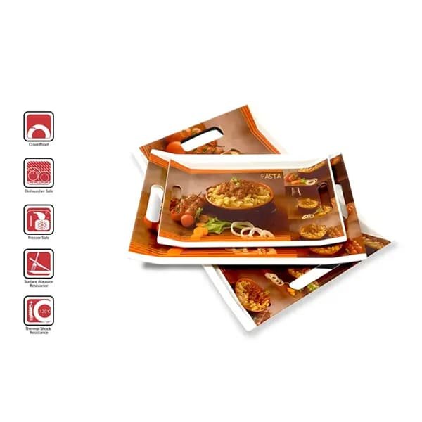 SND Homes Crystal Melamine Serving Tray, Set of 3 Villori Series (Multicoloured, White | Small, Medium and Large Size) - Image 3