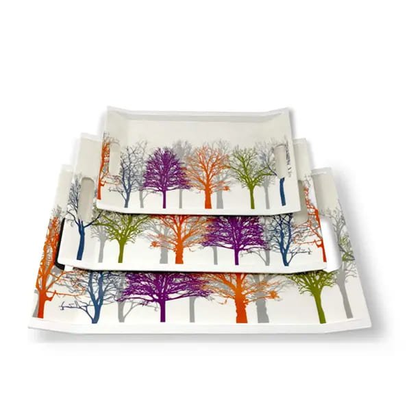 SND Homes Crystal Melamine Serving Tray (Multicoloured, White, Medium and Large Size) -Set of 3 Villari Series