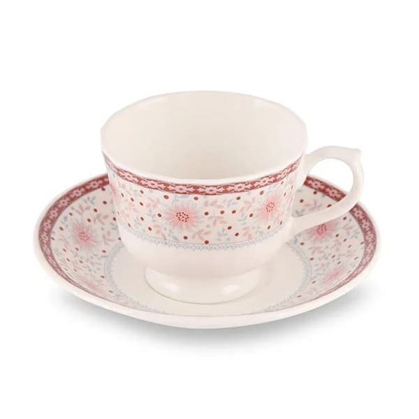 SND Homes Cup Saucer Sets with 6 Cups + 6 Saucer - New Modern Design Fine Bone China Ceramics Tableware Tea and Coffee Cups Set