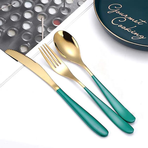 SND Homes Efficacy Fine Dining Cutlery, Made of SUS 304, Spoon/Forks/Knives (6 X Green Gold Fork) - Image 4