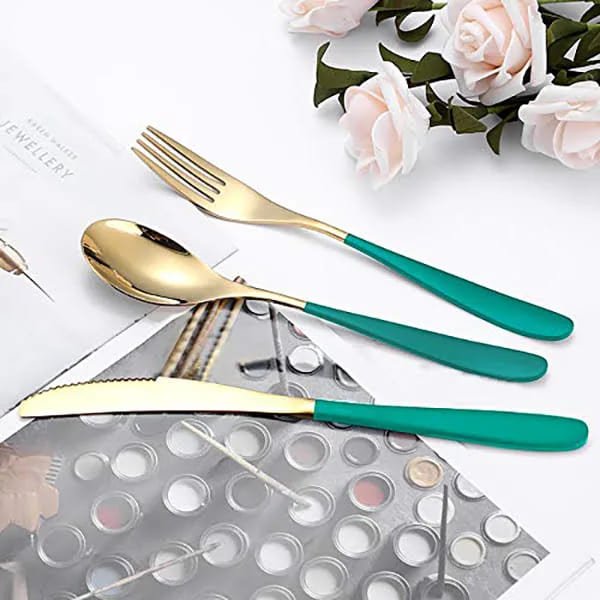 SND Homes Efficacy Fine Dining Cutlery, Made of SUS 304, Spoon/Forks/Knives (6 X Green Gold Fork) - Image 5