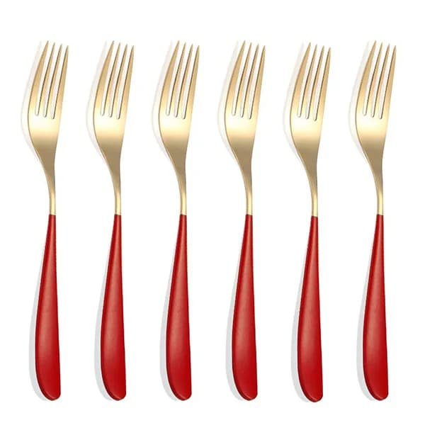SND Homes Efficacy Fine Dining Cutlery, Made of SUS 304, Spoon/Forks/Knives (6 X Red Gold Fork)