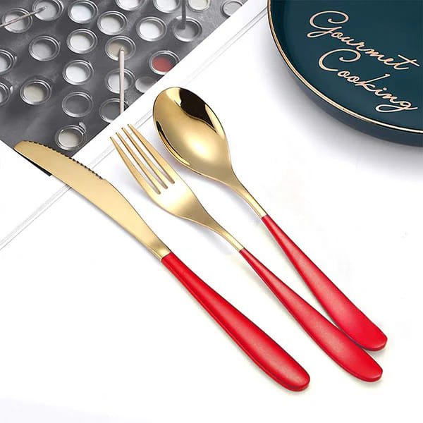 SND Homes Efficacy Fine Dining Cutlery, Made of SUS 304, Spoon/Forks/Knives (6 X Red Gold Fork) - Image 2