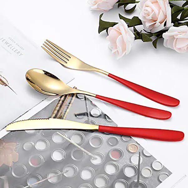 SND Homes Efficacy Fine Dining Cutlery, Made of SUS 304, Spoon/Forks/Knives (6 X Red Gold Fork) - Image 3