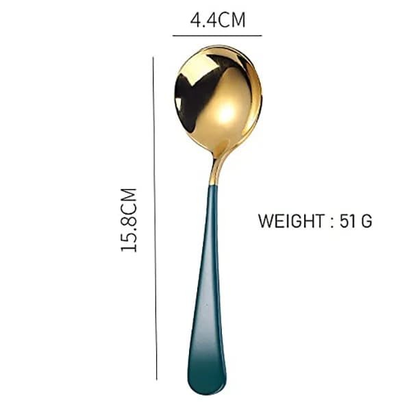 SND Homes Efficacy Fine Dining Cutlery, Made of SUS 304, Spoon / Forks/ Knives (Set of 6 Gold Green Multi-Utility Spoon) - Image 2
