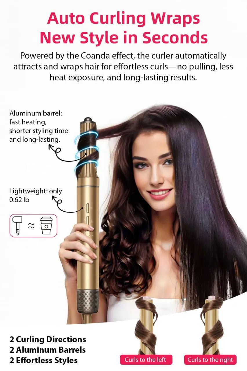 Toree 5-in-1 Hair Styling Tool Set - Multi-Function Hair Dryer, Curler, Straightener & Volumizer - Golden - Image 4