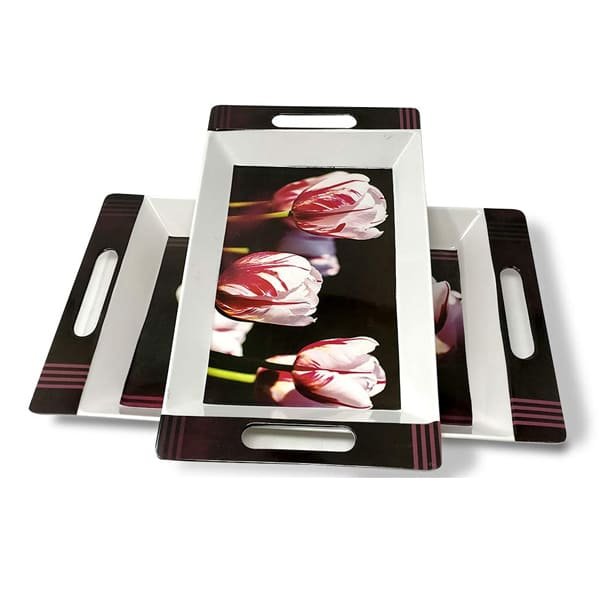 SND Homes Crystal Melamine Roseate Series Serving Tray (Multicolour, Medium and Large Size), Set of 2