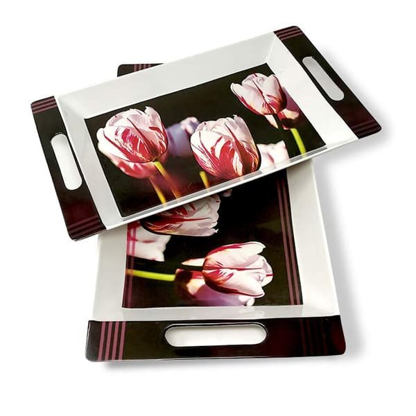 SND Homes Crystal Melamine Roseate Series Serving Tray (Multicolour, Medium and Large Size), Set of 2 - Image 2