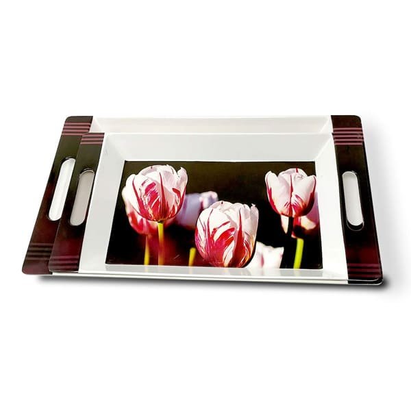 SND Homes Crystal Melamine Roseate Series Serving Tray (Multicolour, Medium and Large Size), Set of 2 - Image 3