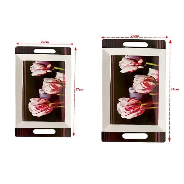 SND Homes Crystal Melamine Roseate Series Serving Tray (Multicolour, Medium and Large Size), Set of 2 - Image 4