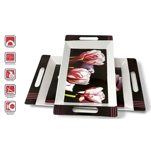 SND Homes Crystal Melamine Roseate Series Serving Tray (Multicolour, Medium and Large Size), Set of 2 - Image 5